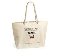 xulisimo Bolso de Playa Personalizado para Mujer Color Natural, Asas de Cuerda, Bolsa Grande Algodón Ideal para Regalo, Viaje, Piscina, Bolsa XXL Diseños Frases (No siempre soy borde)