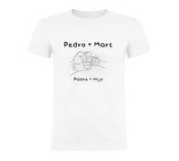 xulisimo Camiseta Día del Padre Personalizada Hombre 100% Algodón Unisex Regalo Original para Papá Cumpleaños Celebración (FR/ES, Letras, XL, Regular, Regular, Blanco, PUÑOS Papa + Hijo)