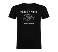 xulisimo Camiseta Día del Padre Personalizada Hombre 100% Algodón Unisex Regalo Original para Papá Cumpleaños Celebración (FR/ES, Letras, S, Regular, Regular, Negro, PUÑOS Papa + Hijo)