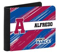 xulisimo Cartera Monedero Futbol. Polipiel con Monedero Interior. Cierre a Presión, 3 Ranuras para Tarjetas, Compartimento para Billetes. Diseño Personalizado con Caja de Regalo. (Barcelona)