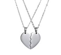 xulisimo Collares de pareja con colgante Corazón dividido en 2 mitades personalizables, acero inoxidable grabado a láser, 2 cadenas de 50 cm, para mujer y hombre, san valentin, enamorados (Plateado)