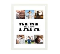 xulisimo Lamina Personalizada Día del Padre. Cuadro con foto personalizada. Regalo Original para Papá, Decoración Hogar, Recuerdo Especial. (Frase y 6 Fotos, Marco Blanco, 13x18)