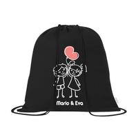 xulisimo Mochila de Algodón Orgánico con Cordones. Saco Multiusos Ligero y Reutilizable. Ideal Adultos y Niños. Mochila Tipo Saco para Gimnasio, Escuela, Viajes (Pareja muñecos globo corazon)
