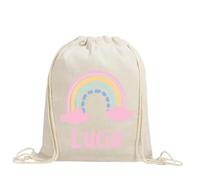 xulisimo Mochila saco personalizable de cuerdas en algodón orgánico 100%, ligera y resistente hasta 9 kg, ideal para adultos y niños uso diario, a todo color, regalo amigos, vuelta al cole (Arcoiris)