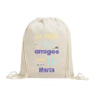 xulisimo Mochila saco personalizable de cuerdas en algodón orgánico 100%, ligera y resistente hasta 9 kg,ideal para uso diario, a todo color, regalo amigos (La vida es mejor con amigos como tu)
