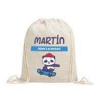 xulisimo Mochila saco personalizable de cuerdas en algodón orgánico 100%, ligera y resistente hasta 9 kg, ideal para adultos y niños uso diario, a todo color, regalo amigos, vuelta al cole (Panda)