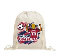 xulisimo Mochila saco personalizada para equipos de fútbol en algodón orgánico, con nombre, dorsal, género y pelo, ligera y resistente hasta 9 kg, ideal para niños y adultos (Osasuna, Chico)