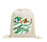 xulisimo Mochila saco personalizada para equipos de fútbol en algodón orgánico, con nombre, dorsal, género y pelo, ligera y resistente hasta 9 kg, ideal para niños y adultos (Betis, Chica)