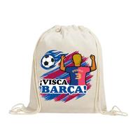 xulisimo Mochila saco personalizada para equipos de fútbol en algodón orgánico, con nombre, dorsal, género y pelo, ligera y resistente hasta 9 kg, ideal para niños y adultos (Barcelona, Chico)