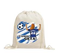 xulisimo Mochila saco personalizada para equipos de fútbol en algodón orgánico, con nombre, dorsal, género y pelo, ligera y resistente hasta 9 kg, ideal para niños y adultos (Getafe, Chica)