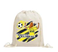 xulisimo Mochila saco personalizada para equipos de fútbol en algodón orgánico, con nombre, dorsal, género y pelo, ligera y resistente hasta 9 kg, ideal para niños y adultos (Villareal, Chica)