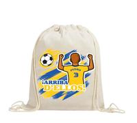 xulisimo Mochila saco personalizada para equipos de fútbol en algodón orgánico, con nombre, dorsal, género y pelo, ligera y resistente hasta 9 kg, ideal para niños y adultos (Las Palmas, Chico)