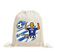 xulisimo Mochila saco personalizada para equipos de fútbol en algodón orgánico, con nombre, dorsal, género y pelo, ligera y resistente hasta 9 kg, ideal para niños y adultos (Getafe, Chico)