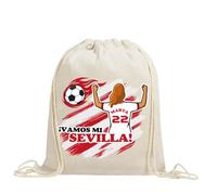 xulisimo Mochila saco personalizada para equipos de fútbol en algodón orgánico, con nombre, dorsal, género y pelo, ligera y resistente hasta 9 kg, ideal para niños y adultos (Sevilla, Chica)