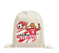 xulisimo Mochila saco personalizada para equipos de fútbol en algodón orgánico, con nombre, dorsal, género y pelo, ligera y resistente hasta 9 kg, ideal para niños y adultos (Atleti, Chico)