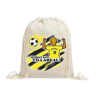 xulisimo Mochila saco personalizada para equipos de fútbol en algodón orgánico, con nombre, dorsal, género y pelo, ligera y resistente hasta 9 kg, ideal para niños y adultos (Villareal, Chico)
