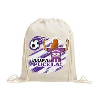xulisimo Mochila saco personalizada para equipos de fútbol en algodón orgánico, con nombre, dorsal, género y pelo, ligera y resistente hasta 9 kg, ideal para niños y adultos (Valladolid, Chica)