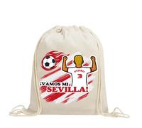 xulisimo Mochila saco personalizada para equipos de fútbol en algodón orgánico, con nombre, dorsal, género y pelo, ligera y resistente hasta 9 kg, ideal para niños y adultos (Sevilla, Chico)