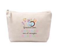 Xulisimo Neceser de algodón orgánico con Cremallera, Ligero y ecológico, Organizador de Bolso o Neceser de Viaje, Regalo a profesoras, Mujeres (Gracias por enseñar)
