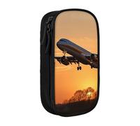 XULLZH Airplane in The Evening Light Print - Caja de lápices con cremallera de gran capacidad, bolsa para bolígrafos de maquillaje y suministros de oficina, Negro, One Size, Moderno