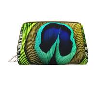 XULLZH Bolsa de aseo portátil con cremallera de cuero con estampado de plumas de pavo real verde para mujer, organizador de artículos de tocador pequeños, color blanco, talla única, Blanco, One Size