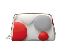 XULLZH Bolsa de aseo portátil con cremallera de piel con estampado de lunares rojos, grises y blancos para mujer, organizador de artículos de tocador pequeños, color blanco, talla única, Blanco, One