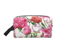 XULLZH Bolsa organizadora de cosméticos portátil de gran capacidad con estampado de peonías de jardín, bolsa de almacenamiento con cremallera, color blanco, talla única, Blanco, One Size