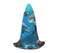 XULLZH Capa con capucha con estampado de delfines, tortugas marinas, tiburones, pulpos, arrecifes de coral, disfraz de Halloween, Navidad, para mujeres, hombres y adultos