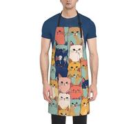 XULLZH Delantal para adultos con estampado de gatos lindos en una variedad de colores, con bolsillos, ajustable, para cocinero, cocinero, chef, delantal, lavable, color negro, talla única, Negro