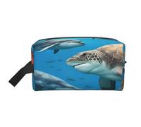 XULLZH Dolphins - Bolsa organizadora de cosméticos portátil con cremallera, diseño de tortugas marinas, tiburones, pulpos, arrecifes de coral, gran capacidad, color blanco, talla única, Blanco, One