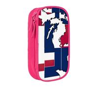 XULLZH Estuche con cremallera de gran capacidad con diseño abstracto de la bandera del estado de Michigan Map04, bolsa para bolígrafos de maquillaje y suministros de oficina, Rosado, One Size, Moderno