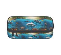XULLZH Estuche organizador de artículos de aseo de viaje con estampado de delfines, tortugas marinas, tiburones, pulpo, coral, compartimentos de gran capacidad, estuche para lápices, Negro, One Size