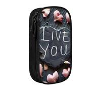 XULLZH Estuche para lápices con cremallera de gran capacidad con estampado "I Love You Words with Hearts", bolsa para bolígrafos de maquillaje y suministros de oficina, Negro, One Size, Moderno