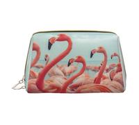XULLZH Flock of Red Flamingos on The Beach Print Leather Zip Portable for Women Travel Toiletry Pouch Organizer Small Makeup Pouch, White, One Size, Blanco, One Size