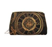 XULLZH Gears Clock Bronze Century Print Leather Zip Portable for Women Travel Toiletry Pouch Organizer Small Makeup Pouch, White, One Size, Blanco, One Size