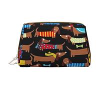 XULLZH I Love My Dog Dachshunds - Bolsa de aseo portátil con cremallera de cuero para mujer, bolsa organizadora de maquillaje pequeña, color blanco, talla única, Blanco, One Size