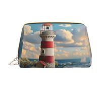 XULLZH The Seaside Lighthouse - Bolsa de aseo portátil con cremallera de cuero para mujer, organizador de artículos de aseo personal, pequeña bolsa de maquillaje, color blanco, talla única, Blanco