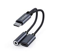 Xumee USB Type C to 3.5mm Headphone and Charger Adapter, 2-in-1 USB C to Aux Audio Jack Hi-Res DAC and Fast Charging Dongle Cable Compatible with iPhone 16/15 Pro MAX,Galaxy S25 S24 Ultra (Grey)