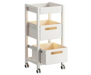 Xumh2024-3 Almacenamiento Estante de Almacenamiento Cocina con cajón extraíble y Carro rodante Delgado 3 Niveles cestas for Productos(Blanco,Grande)
