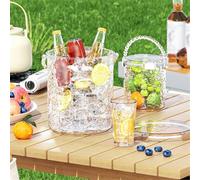 Xumh2024-3 Cubo de champán Cubo de Hielo con asa, Ideal for cócteles, Fiestas, Vino frío y champán Enfriador de Cerveza, Bebidas y Vino(Transparent,Pequeño)