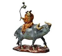 Xumh2024-3 Estatua de Adorno Pastor niño Montando un Toro Chino rústico Cobre latón Adornos hogar Sala de Estar Estudio Decoraciones Apertura inauguración la casa