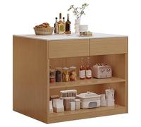 Xumh2024-3 Mesa de Isla Isla de Cocina Madera con estantes Ajustables Tapa Piedra y Almacenamiento manija Oculta(Yellow,Pequeño)