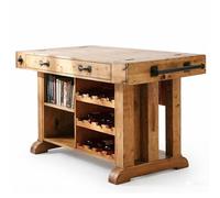 Xumh2024-3 Mesa de Isla Isla de Cocina Madera Maciza con Estante for vinos, gabinete Almacenamiento Granja cajones