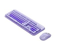 XUMIUZIY Combo de Teclado y Mouse Inalámbricos, Lindas Teclas Redondas, Teclado de Máquina de Escribir Retro de 104 Teclas con 12 Teclas de Acceso Rápido Multimedia, Mouse óptico de (Purple)
