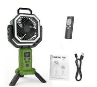 XUMIUZIY Ventilador de Camping de 20000 MAh con Mando a Distancia |Luz LED del Panel Solar de la Batería Recargable del Soporte del Trípode para la Tienda Al Aire (GREEN)