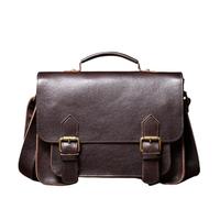 XUMKFJRE Bolsos de mensajero retro cuero auténtico for hombre y mujer, bolso hombro piel vaca natural, cruzado informal, bolsos Cambridge lujo(Dark Brown)