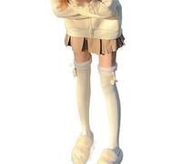 XUMKFJRE Calentadores De Piernas De Invierno Para Mujer Winter Multicolor Thigh Socks Women Solid Color Soft Comfortable Stockings Sweet Over The Knee High(Silver)