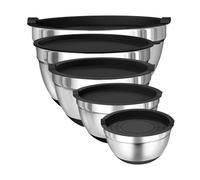 XUMKFJRE Ensaladera Tazones for mezclar con tapas herméticas, juego de tazones acero inoxidable, fondos antideslizantes, color negro