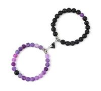 XUMKFJRE Pulsera De Cristal 2 unids/set romántico forma de corazón pulseras colgantes con imán 6 8MM brazaletes piedra desgastada joyería pareja hecha a mano Strench para mujeres(8mmstyle 17)