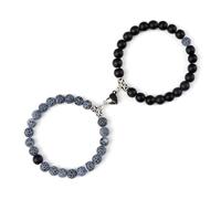 XUMKFJRE Pulsera De Cristal 2 unids/set romántico forma de corazón pulseras colgantes con imán 6 8MM brazaletes piedra desgastada joyería pareja hecha a mano Strench para mujeres(8mmstyle 12)